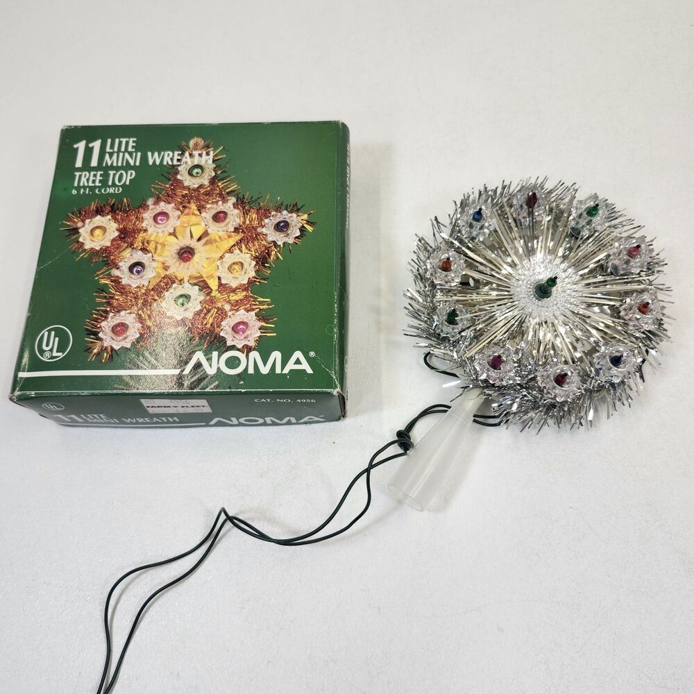 Noma 11 Lite Mini Wreath Multicolor Christmas Tree Topper Works Original Box VTG